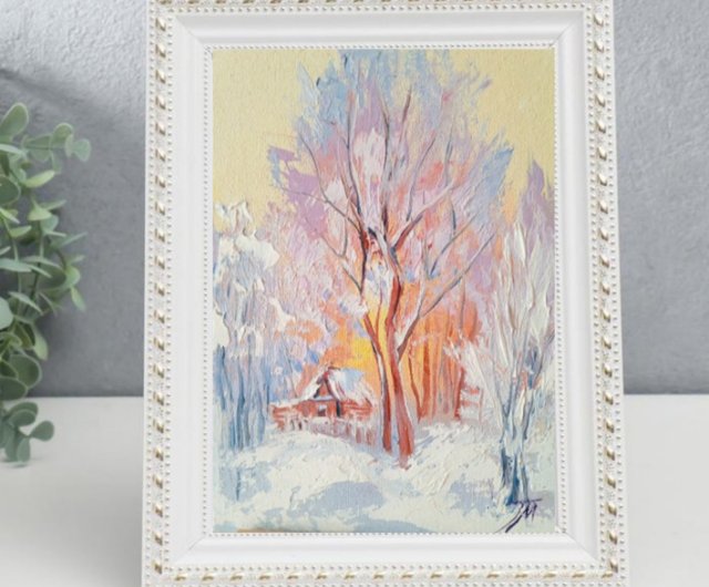 油絵。冬の風景。冬の絵。オリジナルアート - ショップ AboutART