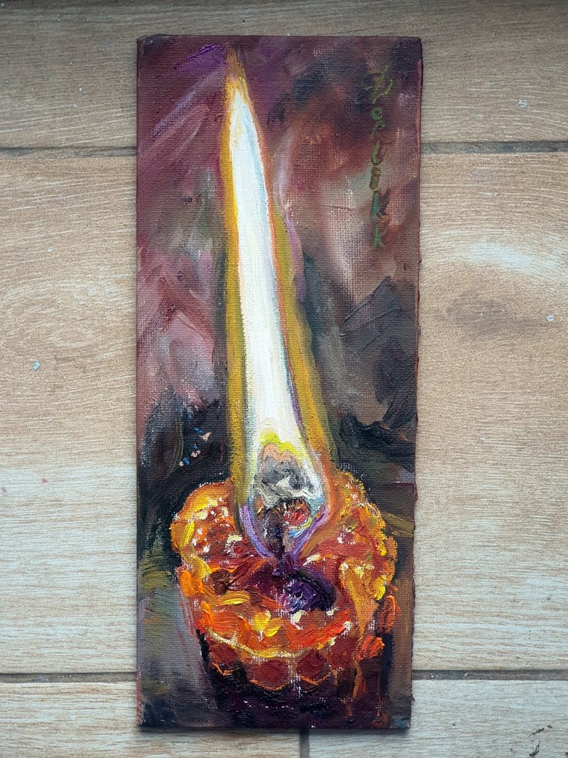 Candle flame, oil painting original artwork - ตกแต่งผนัง - วัสดุอื่นๆ หลากหลายสี