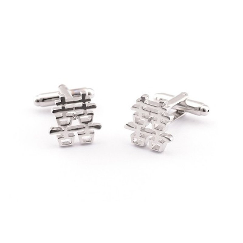 Kings Collection Double Happiness Silver Cufflinks KC10095 Silver - Cuff Links - Other Metals Silver