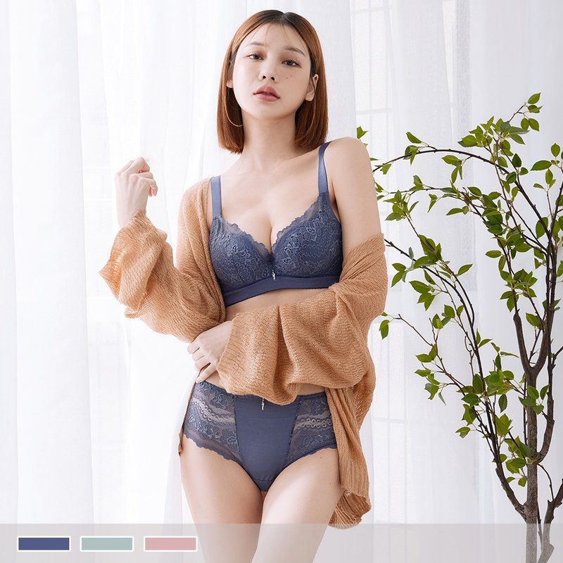 Pink Lady No steel ring BC cup Huafen Miyu slightly thickened three-dimensional cup breathable side back piece underwear - Women's Underwear - Nylon Blue