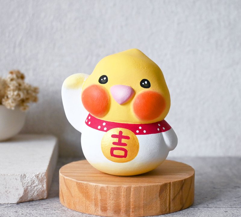 Lucky cockatiel tumbler, handmade wooden cockatiel decoration, healing small wood carving pet doll - ของวางตกแต่ง - ไม้ สีเหลือง