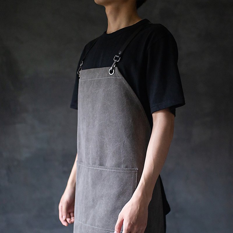 Canvas apron with detachable straps Iron grey work clothes - ผ้ากันเปื้อน - ผ้าฝ้าย/ผ้าลินิน สีเทา