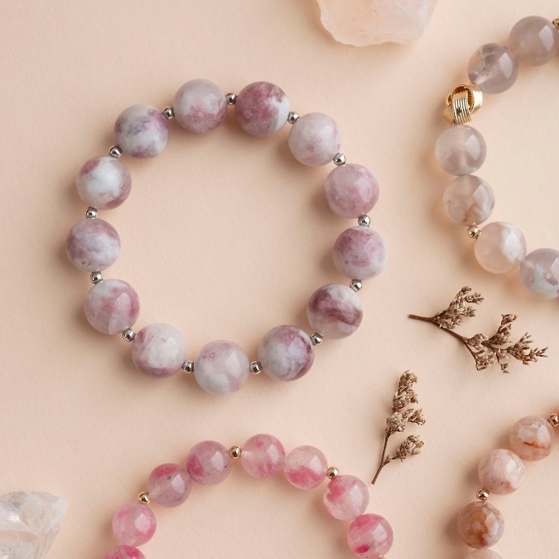 Floral Joy丨Rain of Cherry Blossom Tourmaline genuine gemstones bracelet for her - Bracelets - Crystal Purple