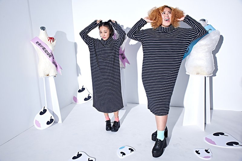 Striped Dress - One Piece Dresses - Cotton & Hemp Black