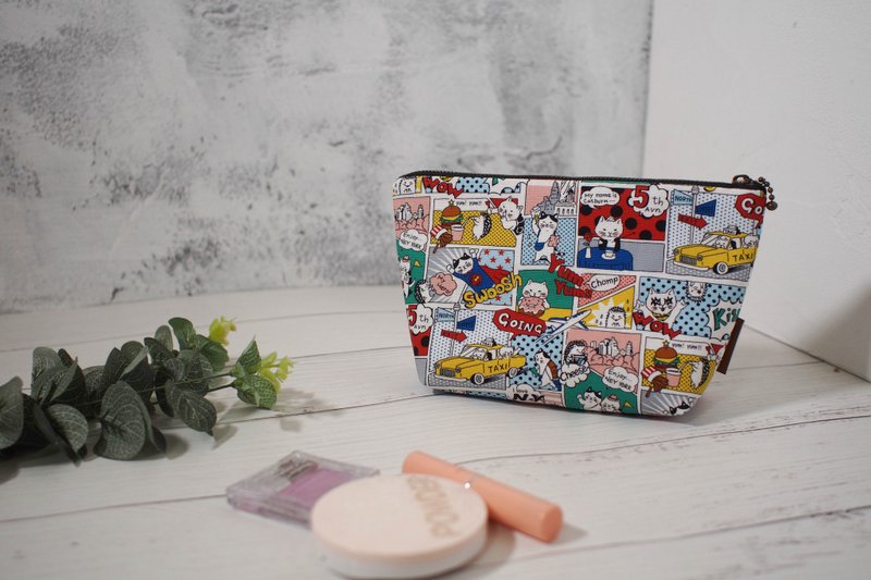 Daily series cosmetic bag/storage bag/limited handmade bag/comic cat style - กระเป๋าเครื่องสำอาง - ผ้าฝ้าย/ผ้าลินิน หลากหลายสี