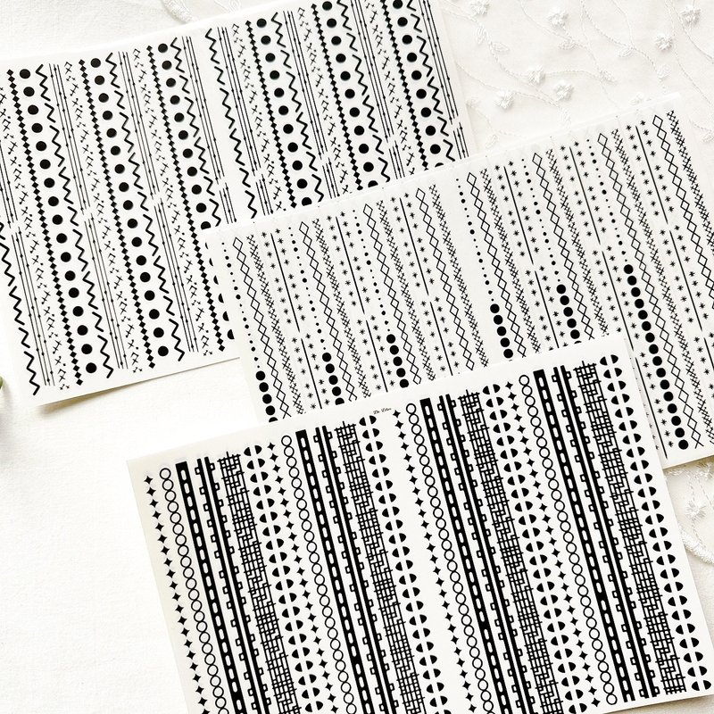 C44+C45+C46 Black decoration line transparent sticker 3 types - 貼紙 - 紙 