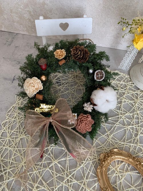 Le Petit Florist。小花室 手作DIY體驗-永生雪松聖誕花圈/ 材料包(附手提禮盒)