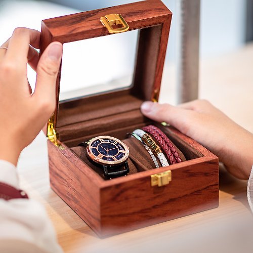 W.WEAR 時間穿搭 原木紋手錶收藏盒【2只入】 / 花黎紅實木紋