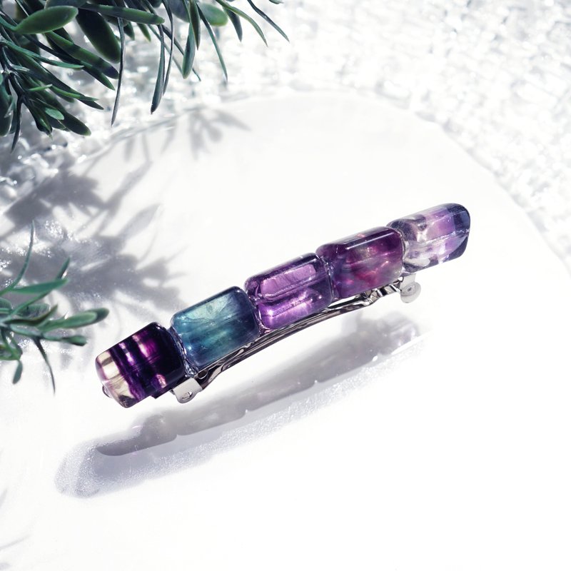 Fluorite rainbow barrette after the rain Rainbow - เครื่องประดับผม - เครื่องเพชรพลอย สีม่วง