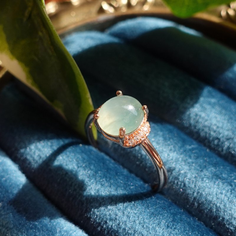 Runyu natural A-grade jade with moist floating flowers, delicate texture and elegant Rose Gold sterling silver ring custom-made - General Rings - Sterling Silver Green