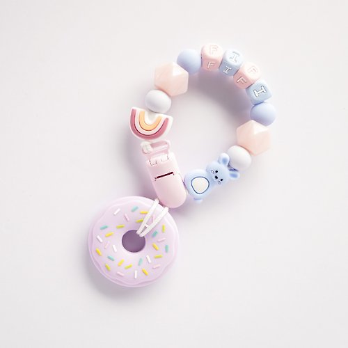 pink and blue FIFI 彩虹 兔子 紫色夢幻甜甜圈固齒器 / 客製化奶嘴鏈