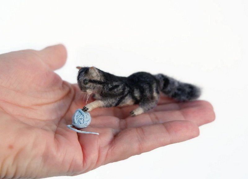 逼真的玩具 貓奴-看這裡  虎斑貓 客製寵物羊毛氈 - 玩偶/公仔 - 羊毛 灰色