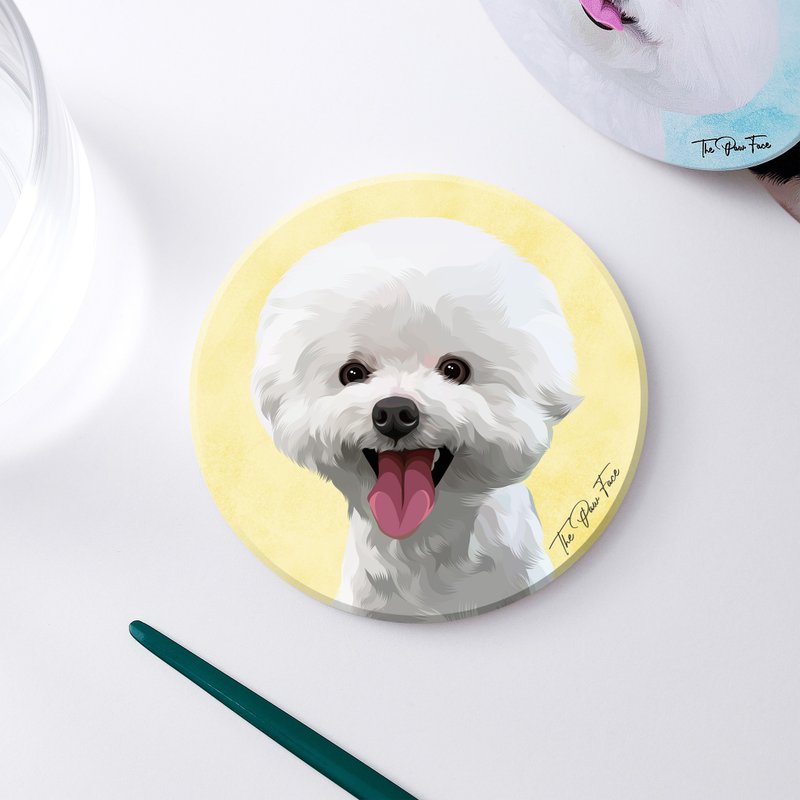 白色貴婦狗 貴賓狗 狗狗-圓型陶瓷吸水杯墊/動物/居家用品 - 杯墊 - 陶 