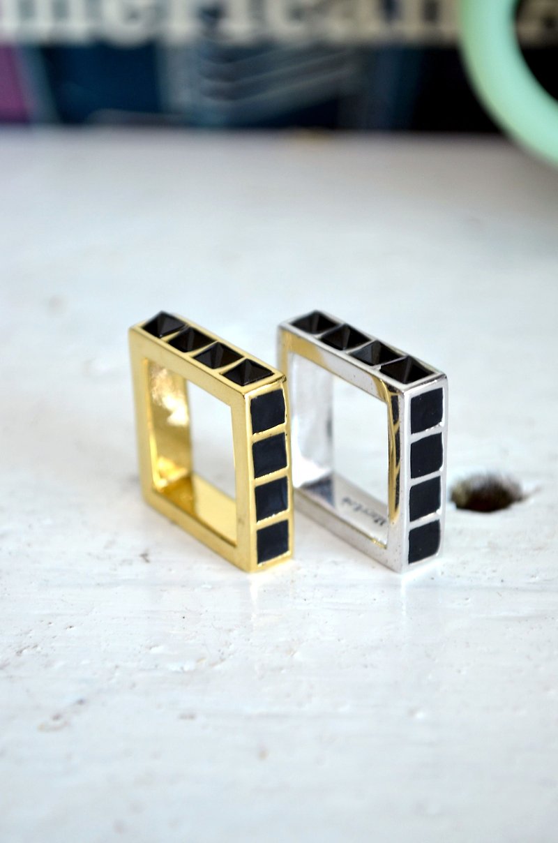 MARY LOU square obsidian ring 18K gold plated / 929 sterling silver, one size does not fade and does not change color - General Rings - Copper & Brass Silver