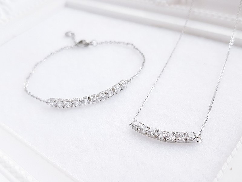 ～Smiling Macchiato～Stainless Steel Necklace Bracelet Set (Preferential Combination) The clavicle chain is not afraid of water changing color - สร้อยคอ - สแตนเลส สีเงิน