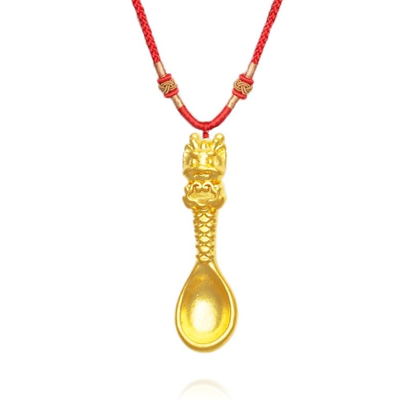 [Children's Painted Gold Jewelry] Gold Spoon Red Rope Necklace for Expecting a Child to Become a Dragon Children's One-month Gift Box weighs about 0.14 yuan - Baby Gift Sets - 24K Gold Gold