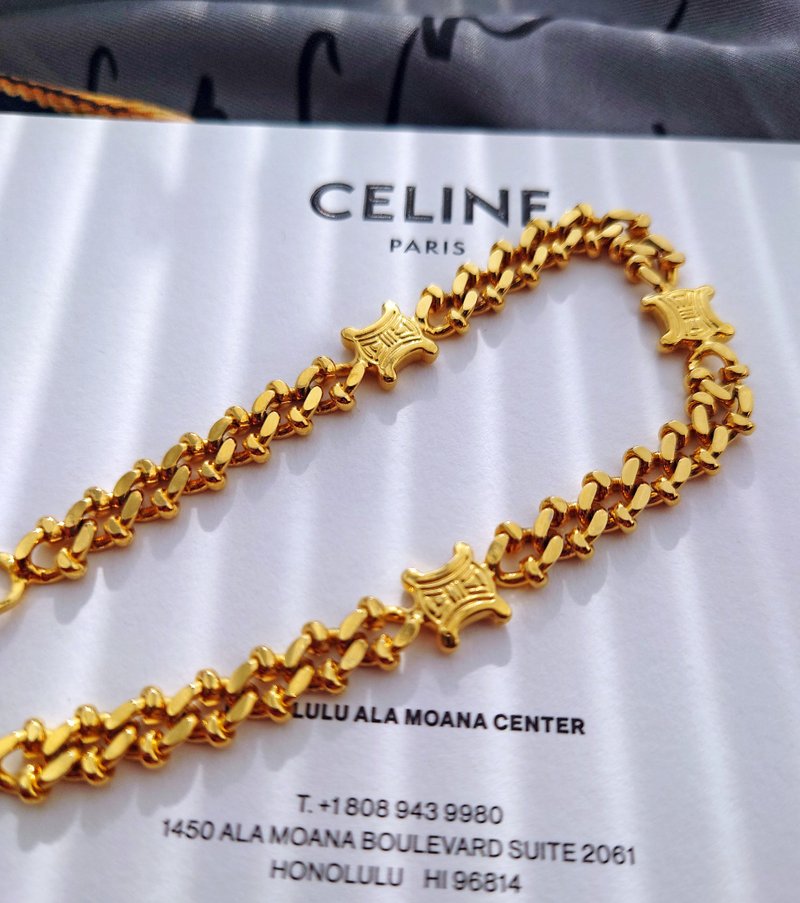 中古真品 帶盒CELINE 凱旋門金鏈 鏈條手鍊 手鏈包包掛件掛飾袋扣 - 手鍊/手環 - 其他金屬 金色