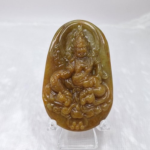 緣圓翡翠 天然黃翡黃財神吊墜牌件 | 天然緬甸玉A貨翡翠