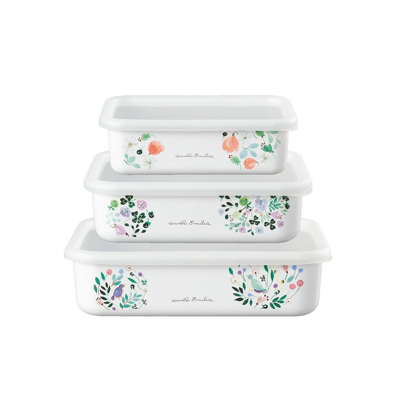 FUJIHORO 富士琺瑯-安娜艾米利亞琺瑯烘焙保鮮盒淺型3件組 - 便當盒/食物袋 - 琺瑯 白色