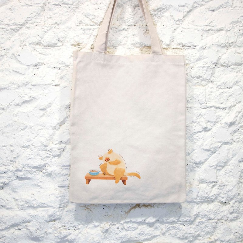 ผ้าฝ้าย/ผ้าลินิน กระเป๋าแมสเซนเจอร์ สีกากี - Cat and cat canvas bag - [small picture] series