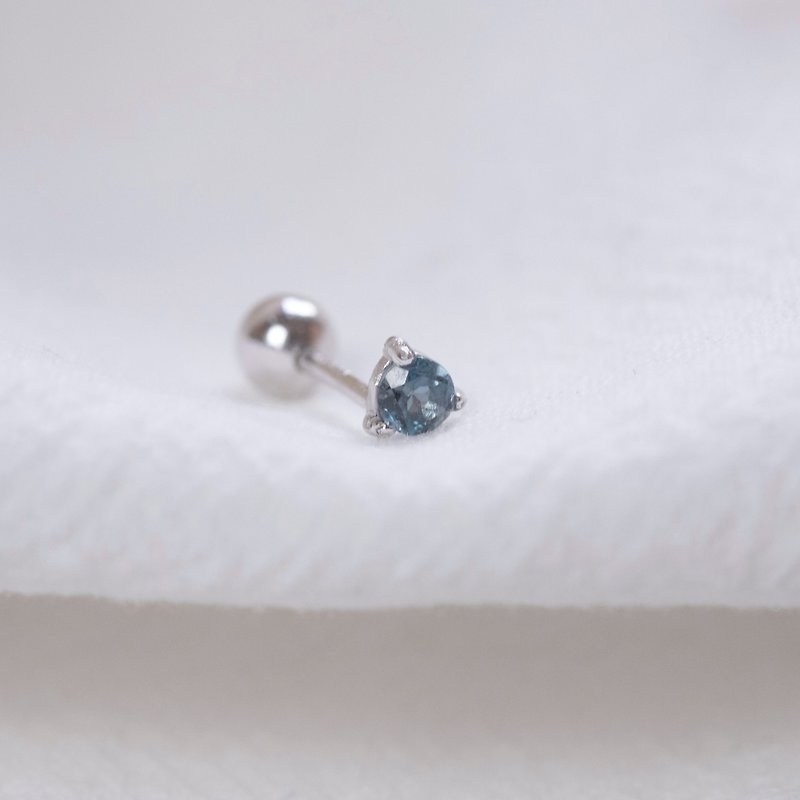 London Blue Stone Sterling Silver Prong design turn Pearl Earrings