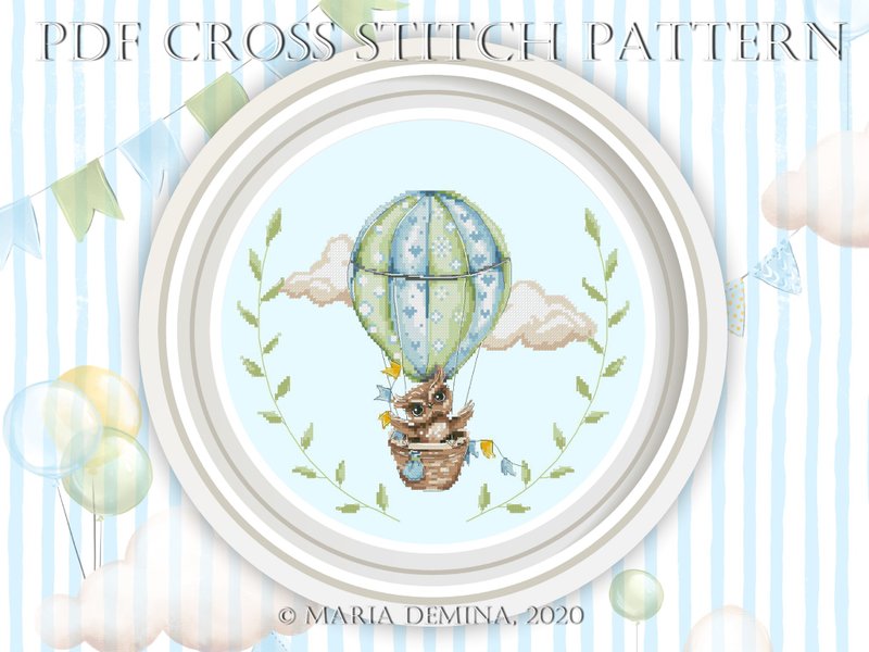 Owl Balloonist PDF cross stitch pattern - 手工藝教學/工具書 - 其他材質 