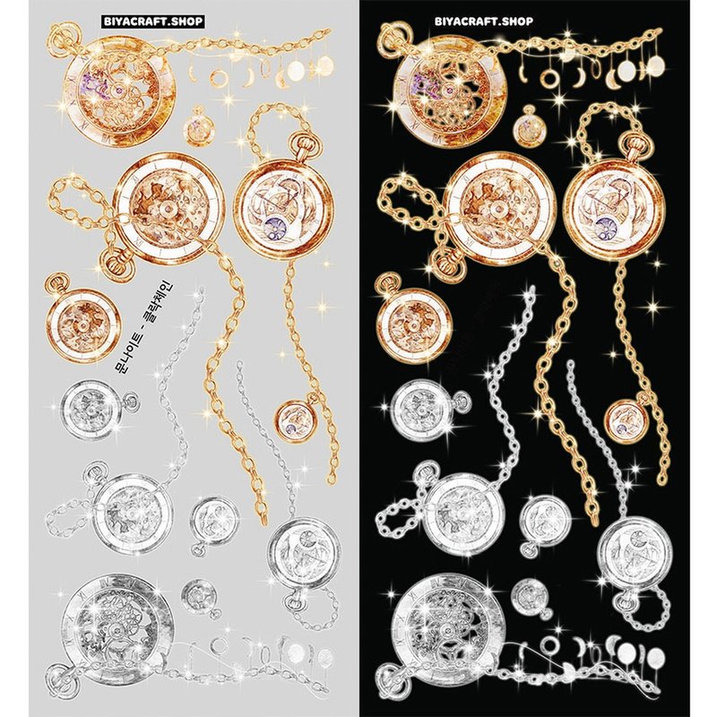 Moon night. Clock Chain (PET) - สติกเกอร์ - กระดาษ สีเขียว