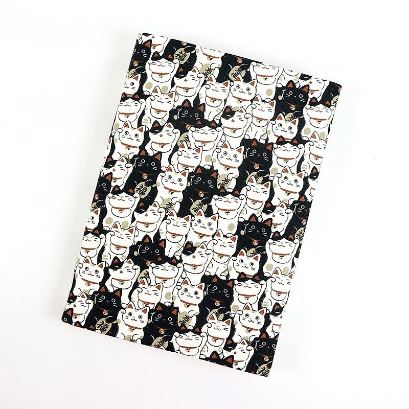幸せな猫（黒）冊子本カバーブック本本マニュアル - - ブックカバー - コットン・麻 ブラック