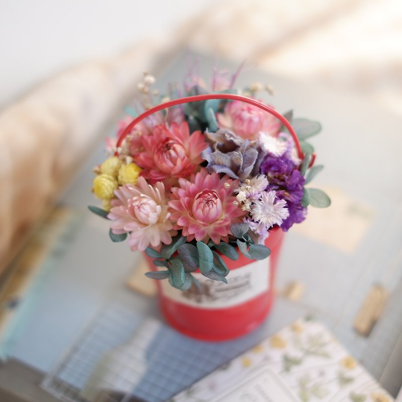 継続する|ドライフラワーを小さな鉢植え赤いバケツの結婚式の贈り物は、七夕のスポットは小さいオフィスの治療の小さな贈り物結婚式の花嫁介添人ギフトの家の装飾の写真の小道具でした - 観葉植物 - 寄せ植え・花 