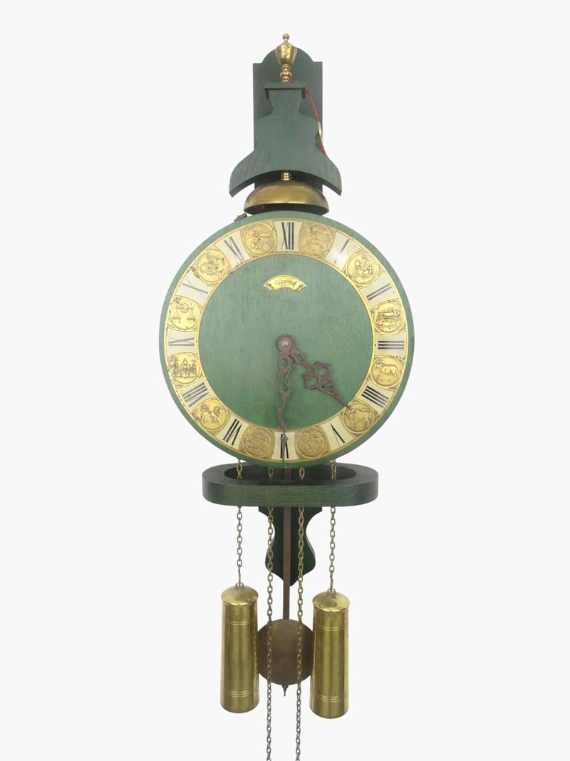 Vintage Clock Antique Zodiac Warmink Dutch Mid Century Old Wooden UNIQUE Larg - 時鐘/鬧鐘 - 木頭 綠色