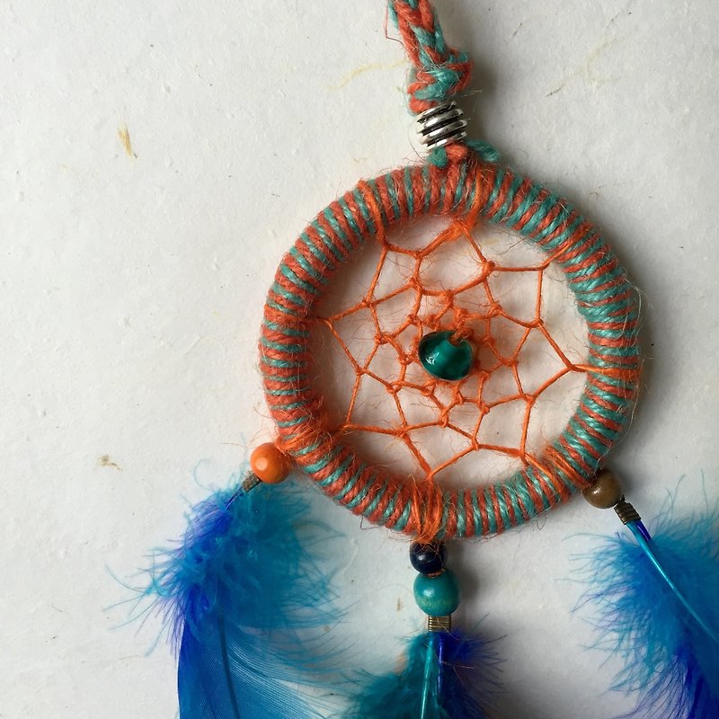 Handmade Dreamcatcher -7.5cm diameter classic feather (keychain style available) - Other - Other Materials Orange