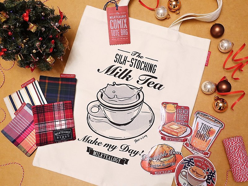 Christmas specials A: stockings milk tea canvas bag + waterproof stickers (4 into) + handmade cotton coasters (4 into) Hong Kong and Macau limited free shipping - Messenger Bags & Sling Bags - Cotton & Hemp Multicolor