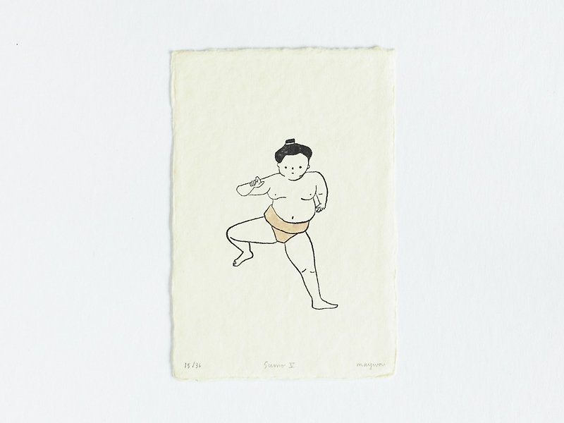 相撲No.5  -  36限定版レタープレス版画 - ポスター・絵 - 紙 イエロー