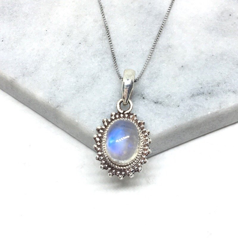 月光石925純銀煙花風格項鍊 尼泊爾手工鑲嵌製作 粉絲回饋款 - 項鍊 - 寶石 藍色