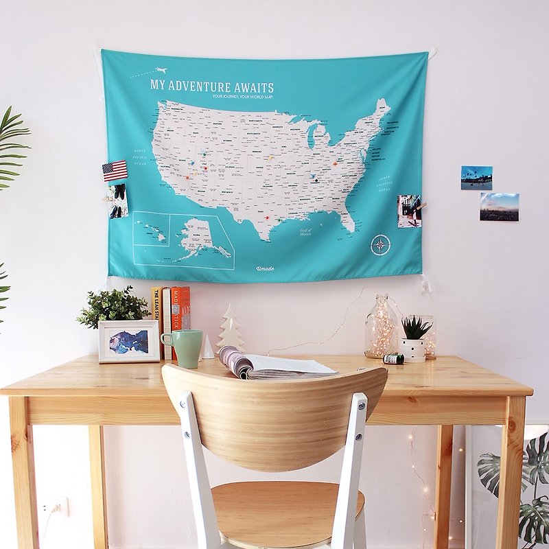 Personalized USA Map, Pin Map Travel Map-Green-Wall Decor (Fabric) - Posters - Polyester Green
