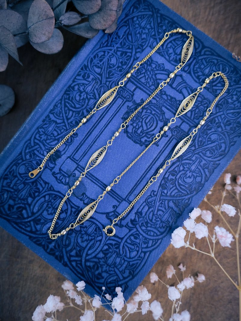 法國掐絲古董長鍊—歐洲古董首飾 Vintage Jewelry - 項鍊 - 其他金屬 金色