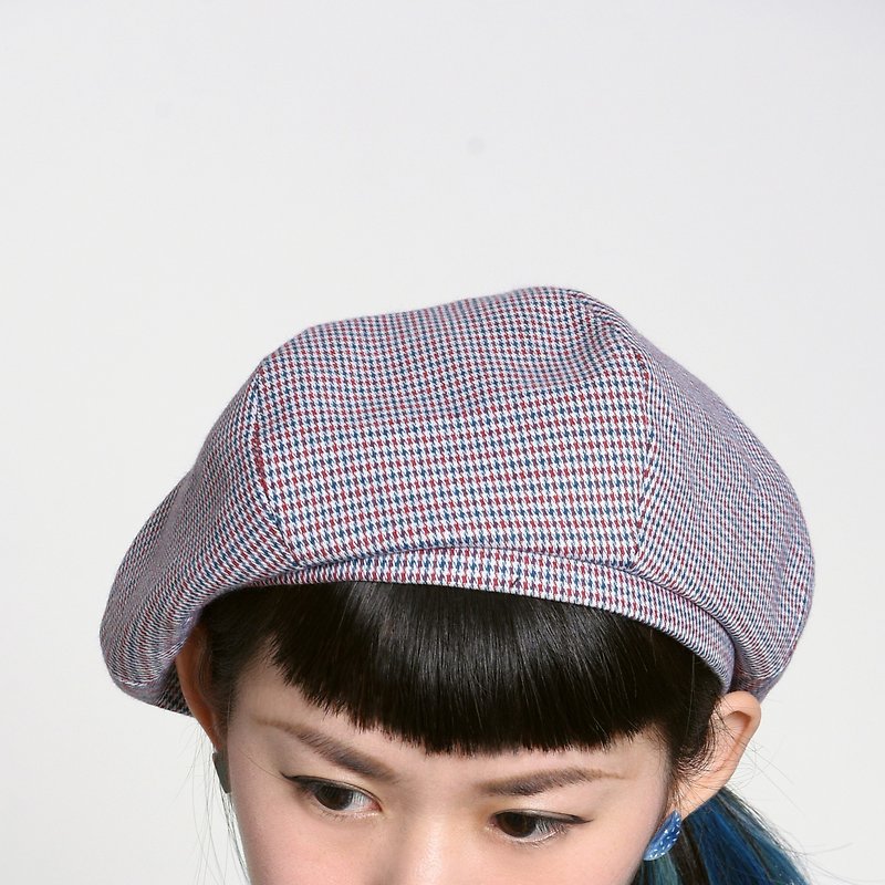 JOJA│ Beile / Houndstooth / red, green and white / SM adjustable / beret / painter hat - Hats & Caps - Wool Multicolor