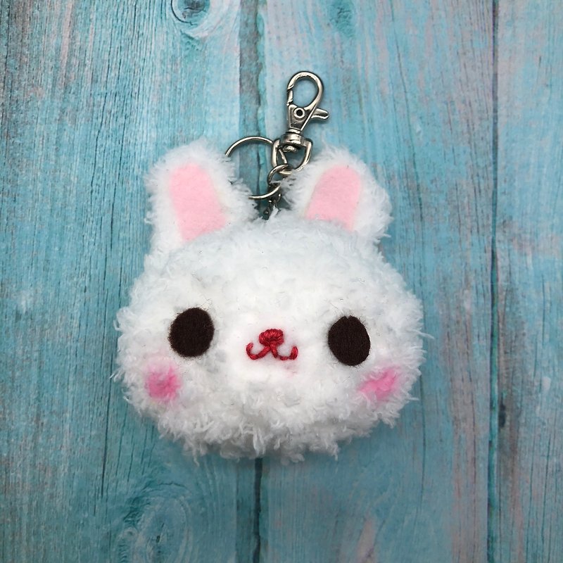 White Rabbit-Chubby Woolen Animal Key Ring Charm - Keychains - Polyester Pink