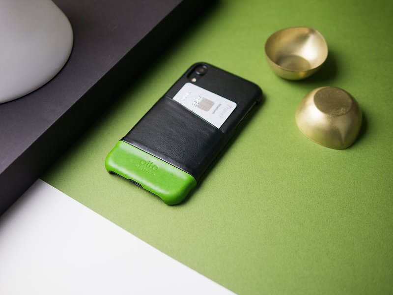 真皮手機殼 iPhone XR 6.1吋  Metro - 黑/綠- 客製化刻字禮物 - 手機殼/手機套 - 真皮 黑色