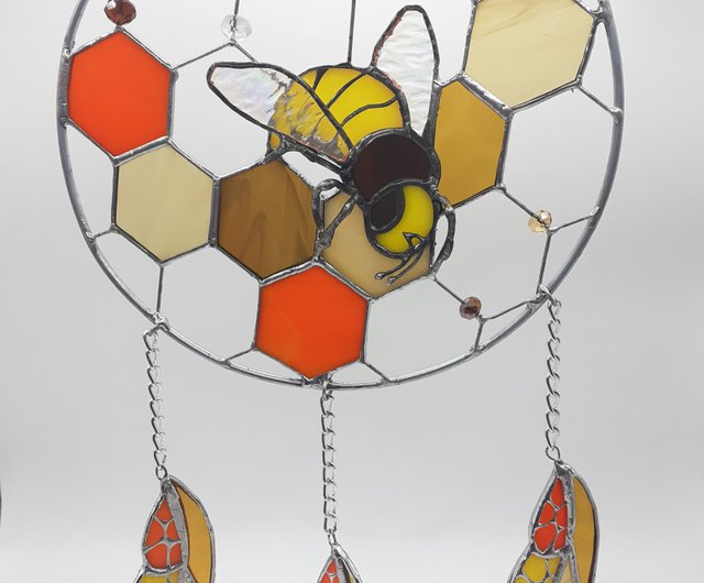 Stained Glass Bee Honeycomb Hanging Suncatcher Ornaments Window Garden Decor