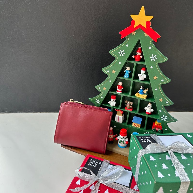 革 財布 レッド - 【Xmas Gift Box】革財布 ミニウォレット Minimalist Slim Leather wallet - Red Lady Purse