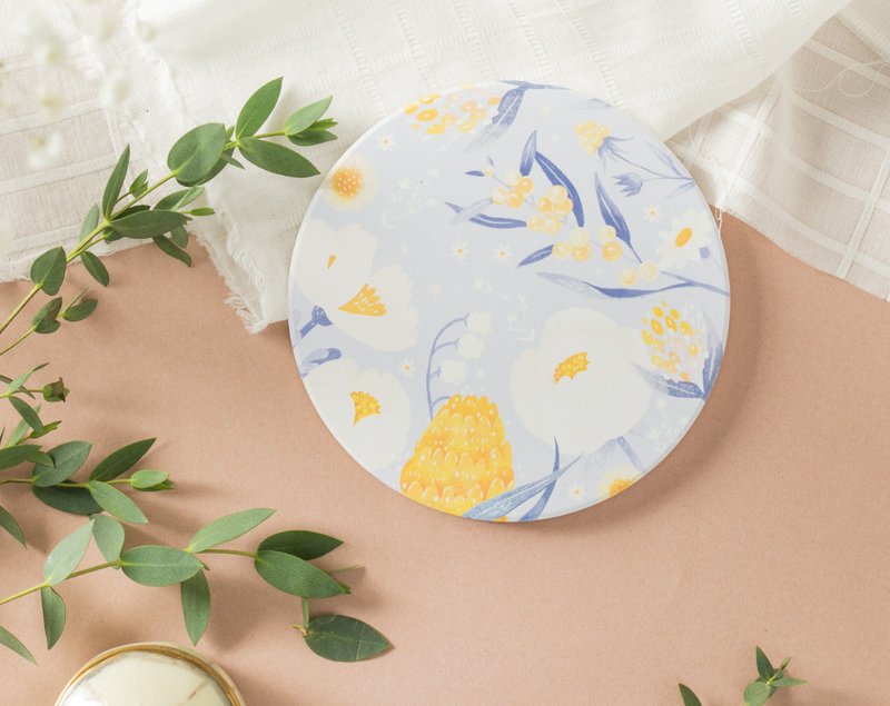 陶瓷吸水杯墊-Silver garden 銀色花園 - 杯墊 - 陶 藍色