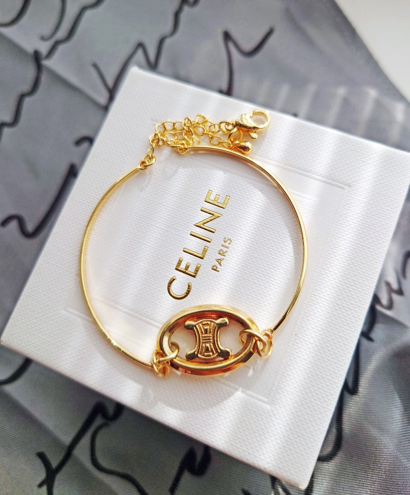 中古真品 CELINE金凱旋門 項鍊頸鏈 手鏈手鐲 鑰匙扣包包掛件掛飾 - 手鍊/手環 - 其他金屬 金色
