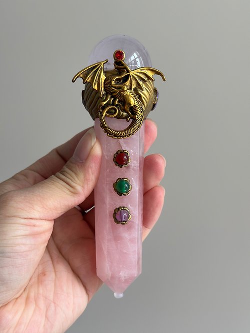 蓋亞珠寶原創手作 孤品僅售一件純天然粉水晶原石魔法棒權杖療愈擺件