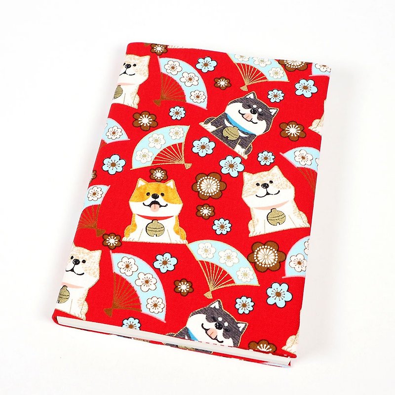 A5 cloth book cover mother's manual cloth book cover book - Japanese style and matchdog (red) - สมุดบันทึก/สมุดปฏิทิน - ผ้าฝ้าย/ผ้าลินิน สีแดง