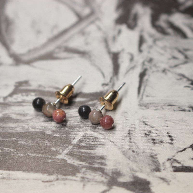 黑線紅紋石圓珠耳環 | 手工 | 半寶石 - 耳環/耳夾 - 純銀 粉紅色