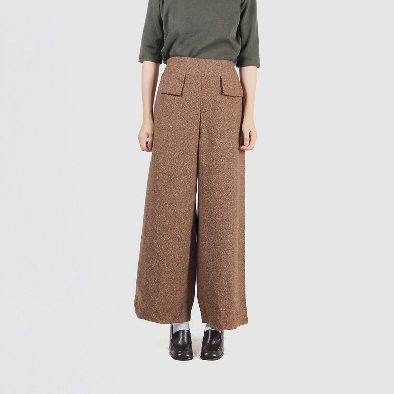 [Egg plant ancient] tea feather material vintage wide pants - Women's Pants - Wool Brown
