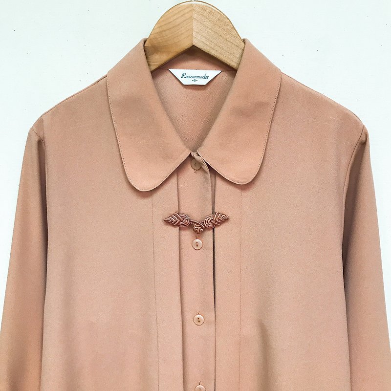 Top / Pink Orange Long-sleeve Blouse with Chinese knotting - Women's Shirts - Polyester Orange