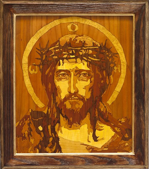 Woodins Jesus Christ Savior marquetry Wood Orthodox Icon Byzantine Christian Lord Wall