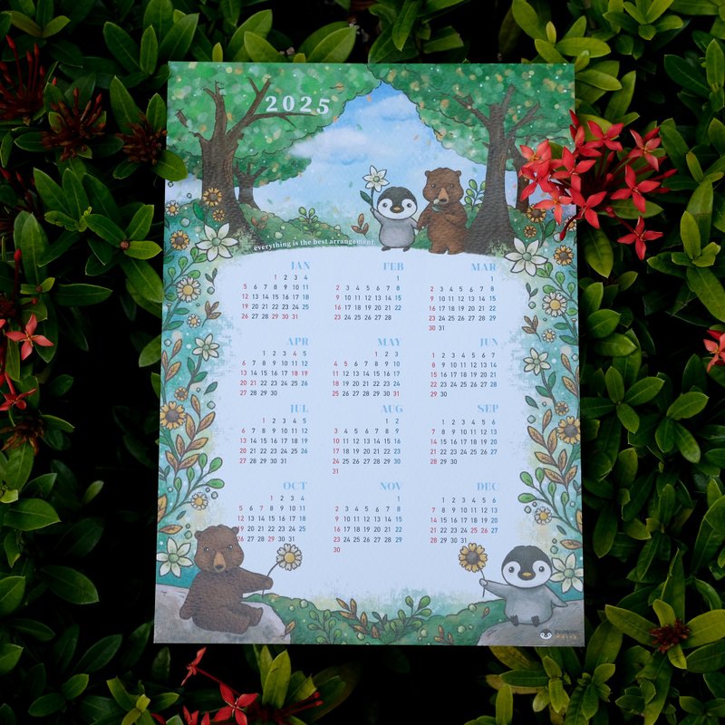 Animal Illustrations Hong Kong Calendar Card | Penguin and Brown Bear 2025 Calendar Card - ปฏิทิน - กระดาษ 